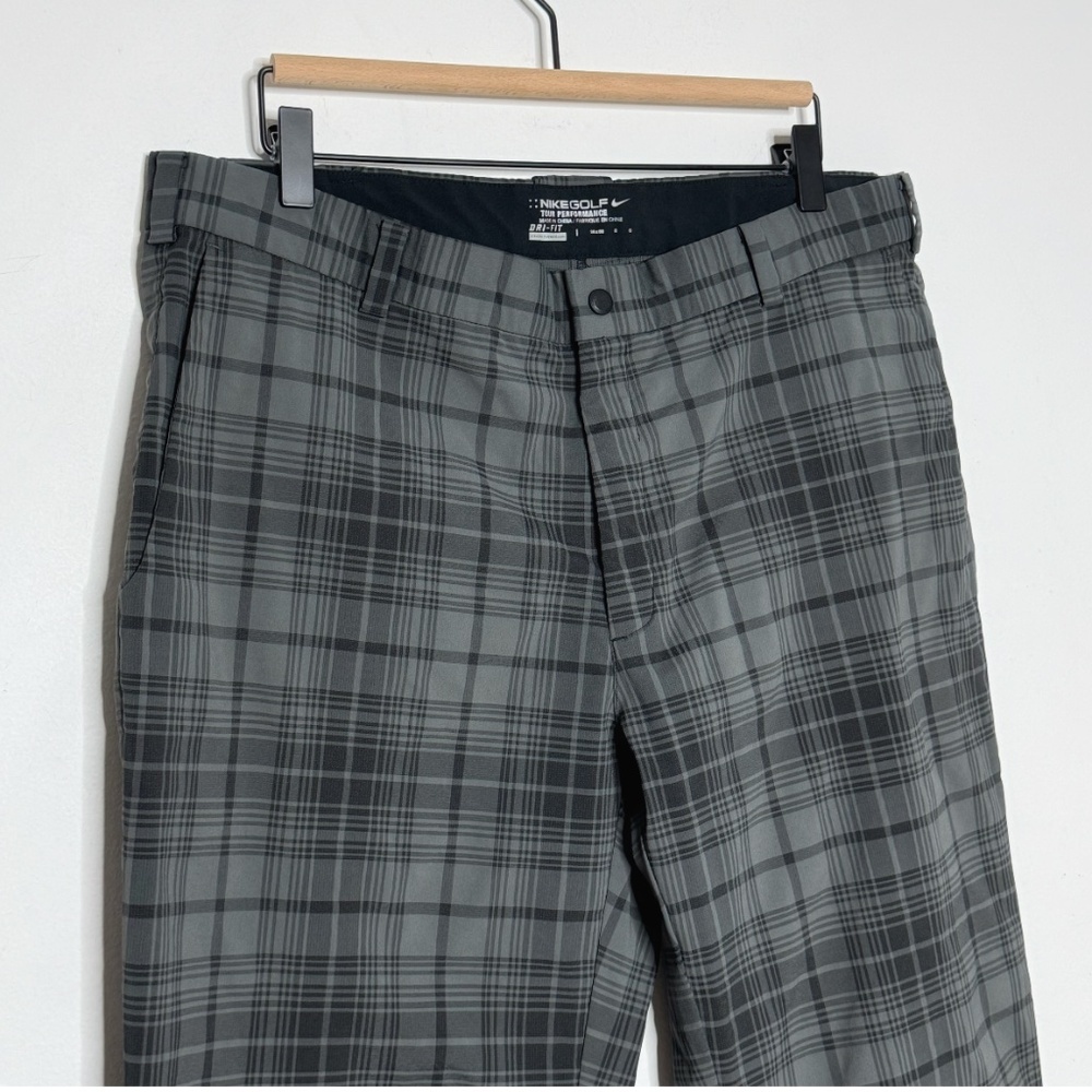 Mens Nike Pants Golf Tour Performance Pants Grey Black Plaid Print Dry- Fit 36 - Picture 5 of 12